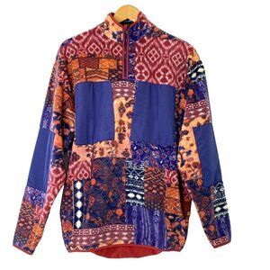 ASOS Design Oversized Fleece Top Mens size XS 1/4 Zip All Over Print Nylon Patch